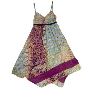 Multicolored Asymmetrical Hem 90's Slip Dress